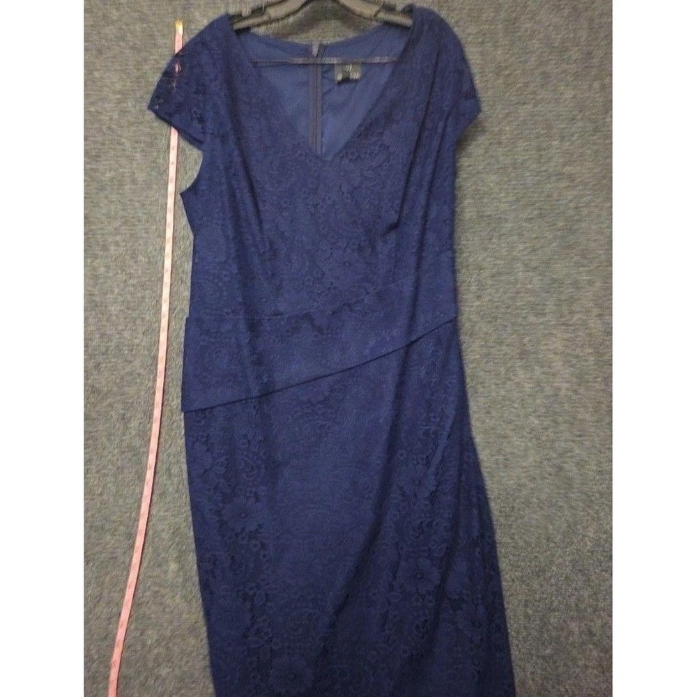 Adrianna Papell Lace Sheath Dress Women's 18W Blue Cap Sleeve V-Neck Cocktail